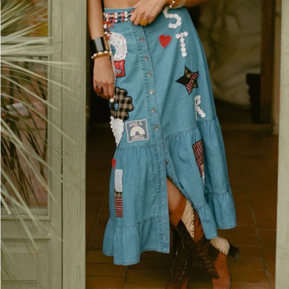 NWTS SPELL BOMBSHELL PATCHWORK SKIRT (L) - Picture 5 of 15